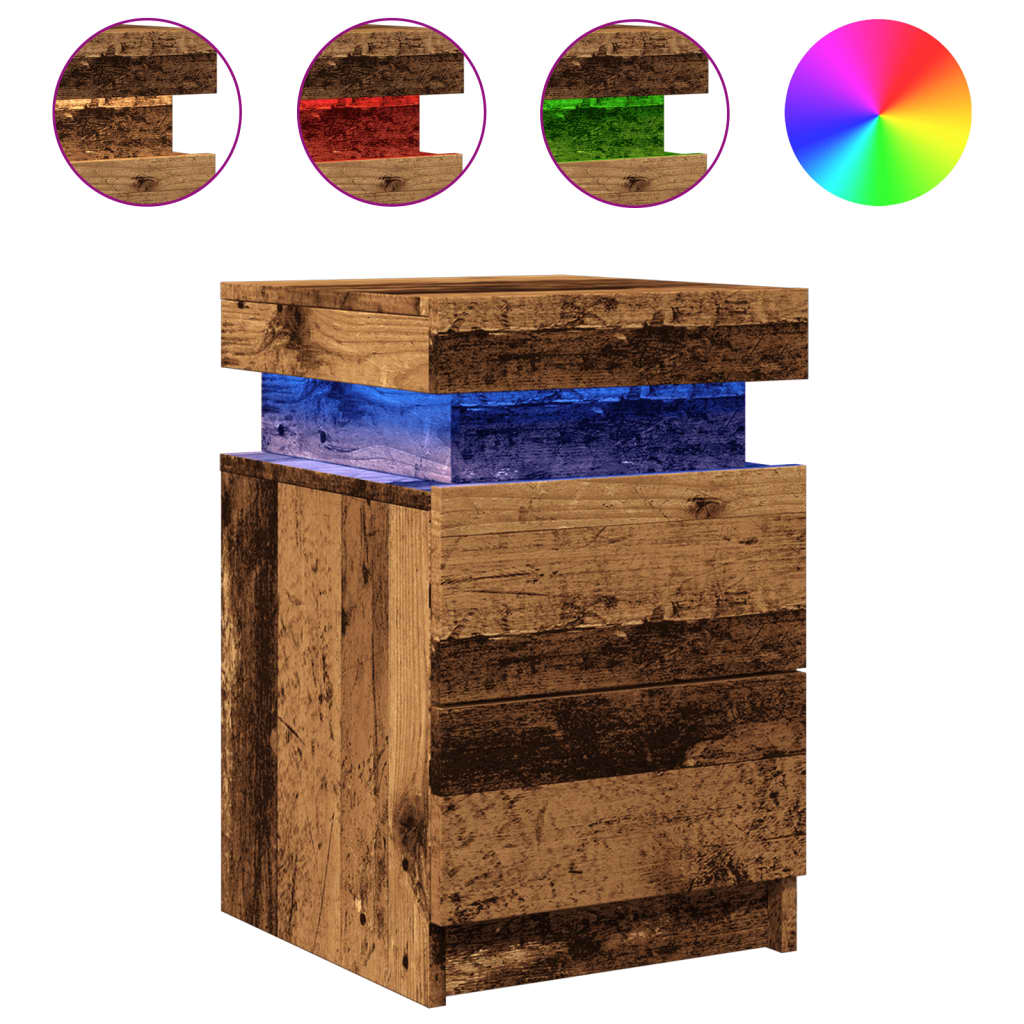 Tables de chevet avec LED 2 pcs vieux bois bois d'ingénierie - XIOS