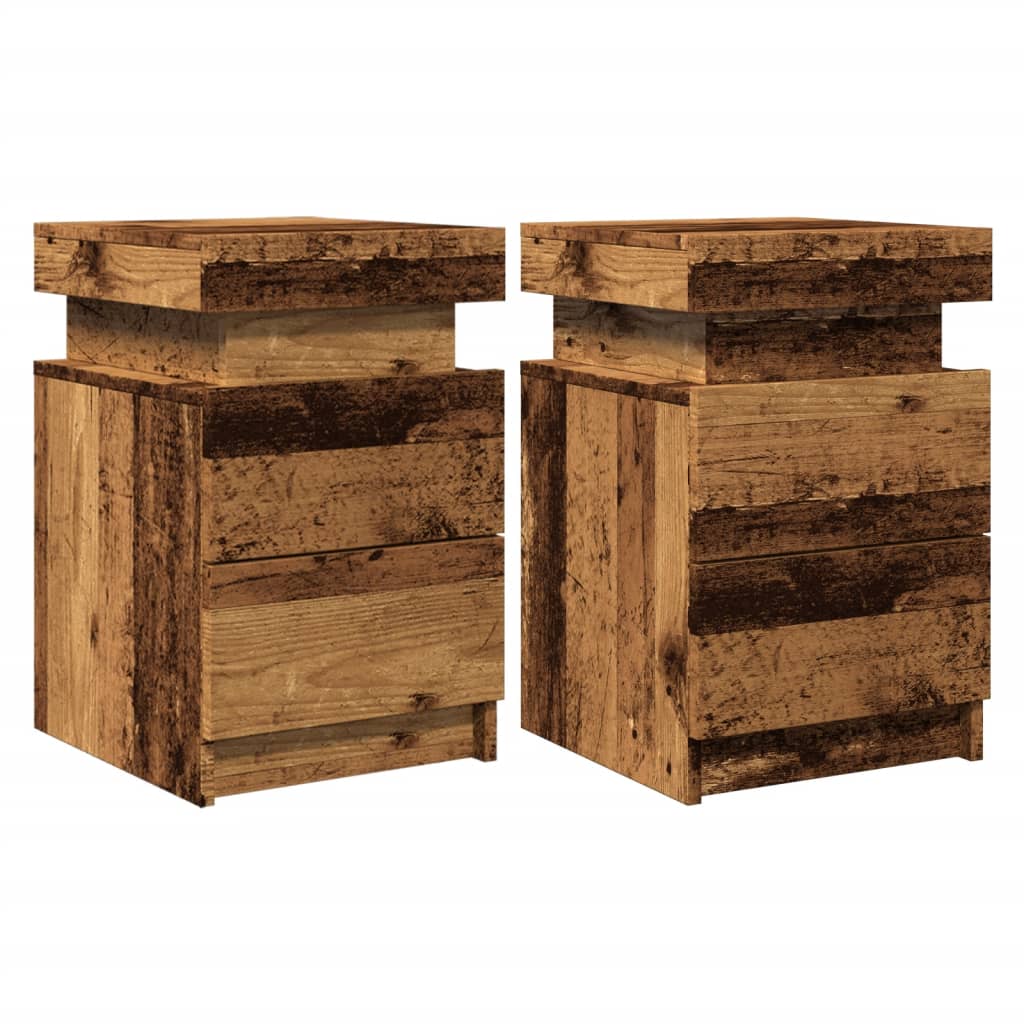 Tables de chevet avec LED 2 pcs vieux bois bois d'ingénierie - XIOS
