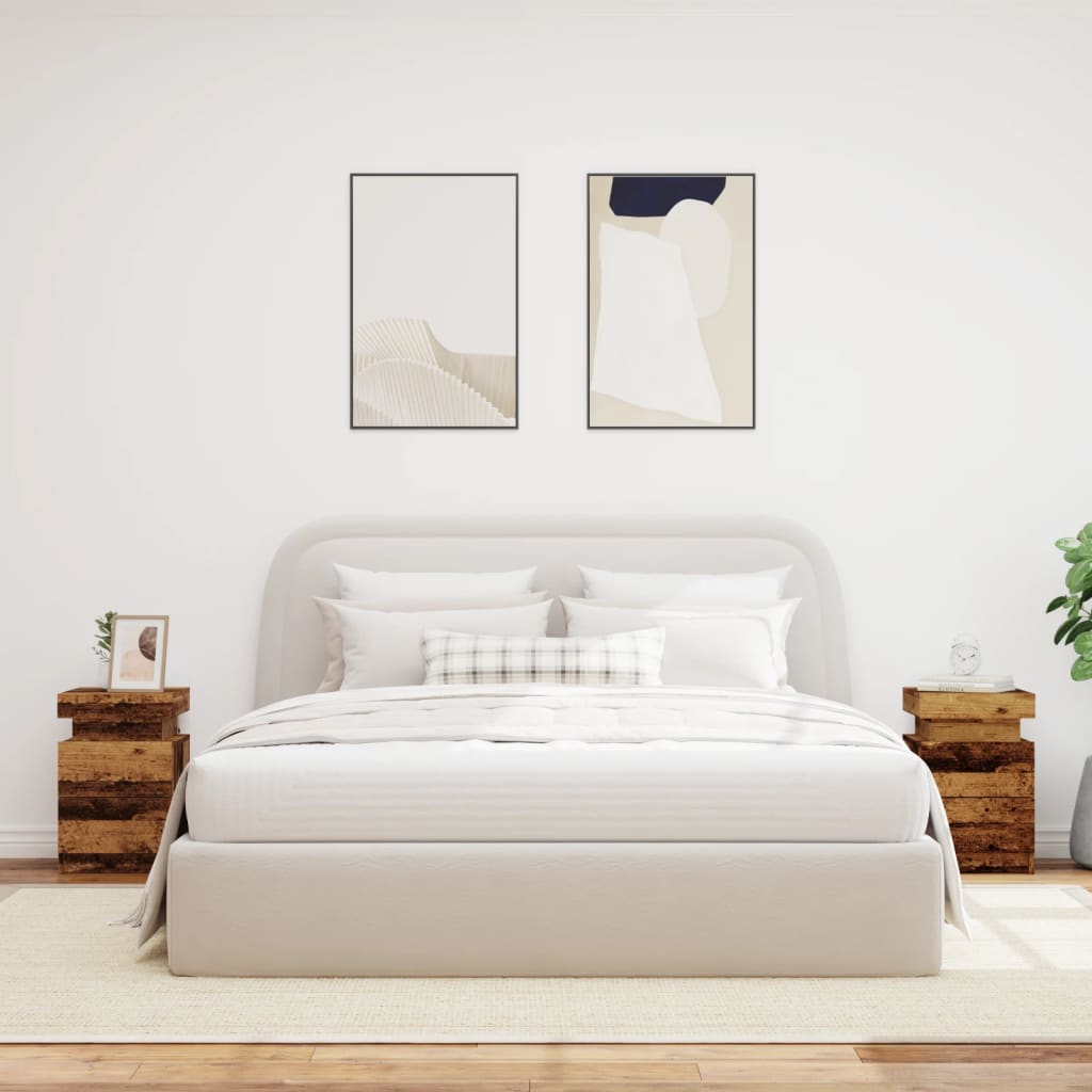 Tables de chevet avec LED 2 pcs vieux bois bois d'ingénierie - XIOS