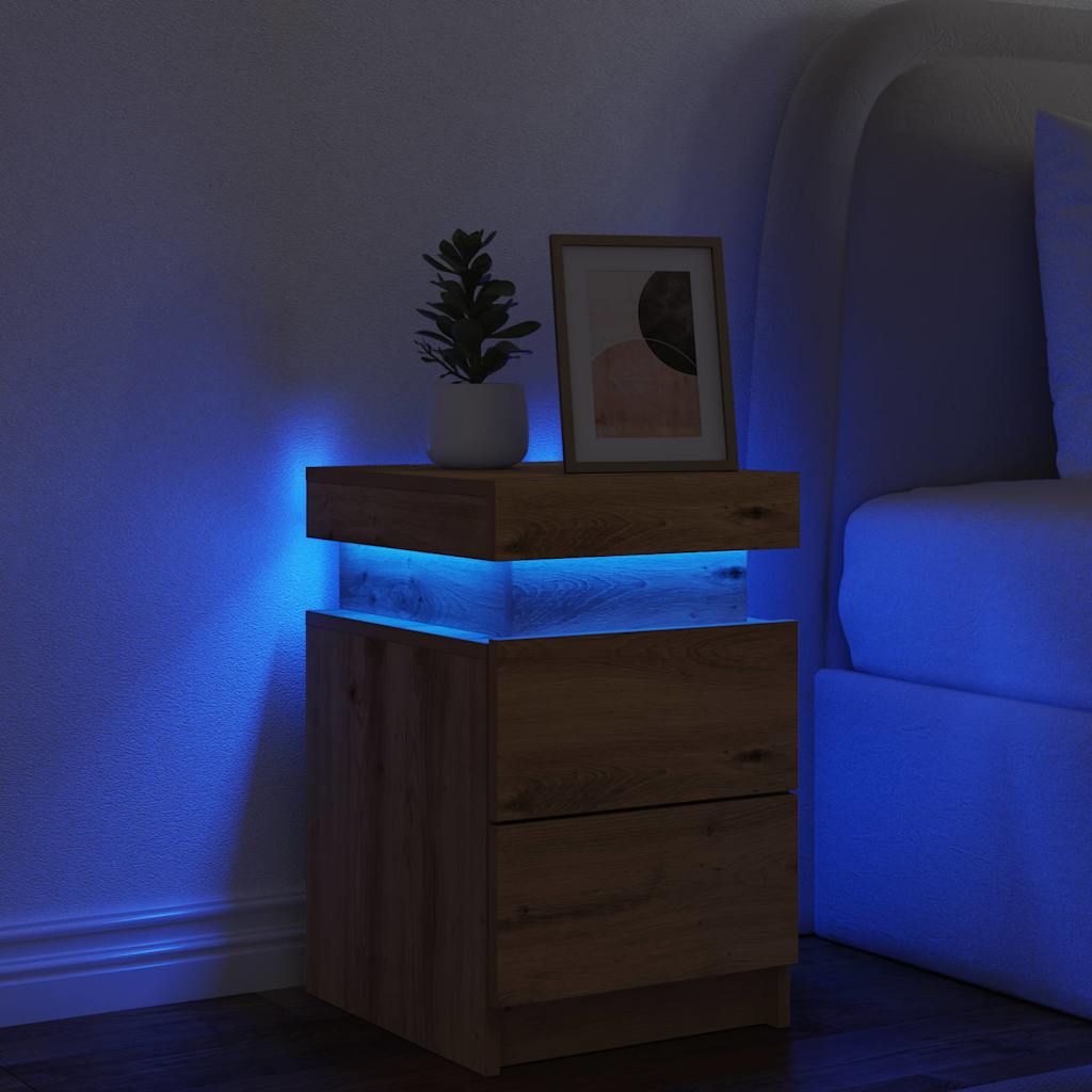Table de chevet avec LED chêne artisanal bois d'ingénierie - XIOS