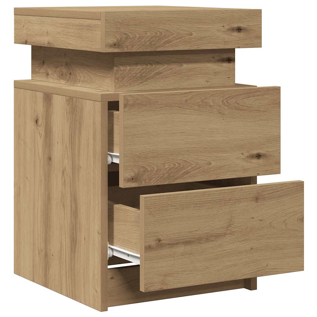 Table de chevet avec LED chêne artisanal bois d'ingénierie - XIOS