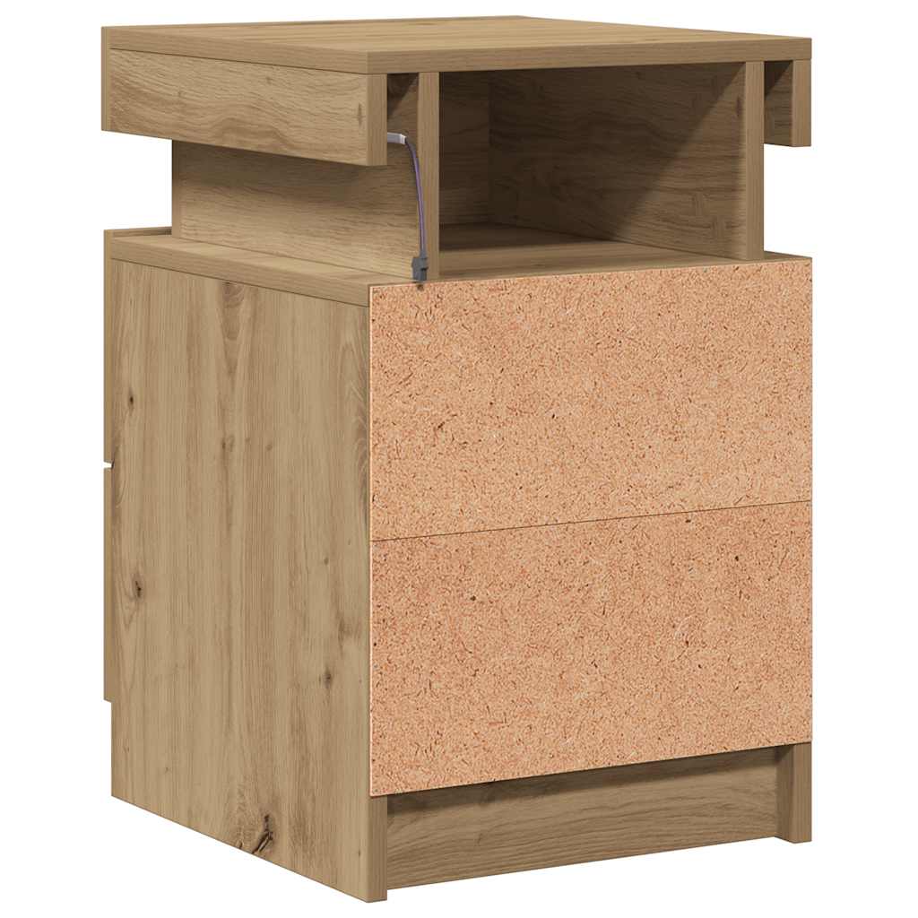 Table de chevet avec LED chêne artisanal bois d'ingénierie - XIOS