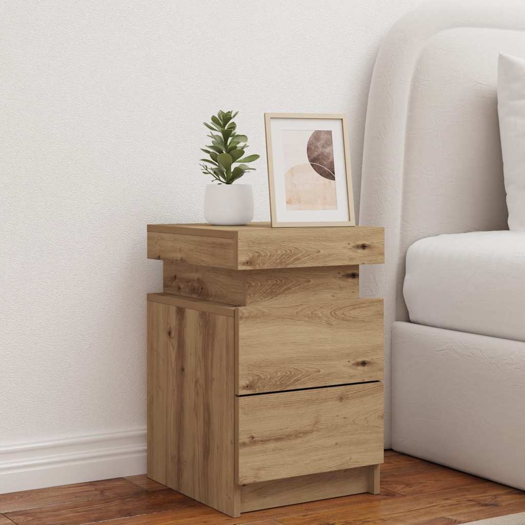 Table de chevet avec LED chêne artisanal bois d'ingénierie - XIOS