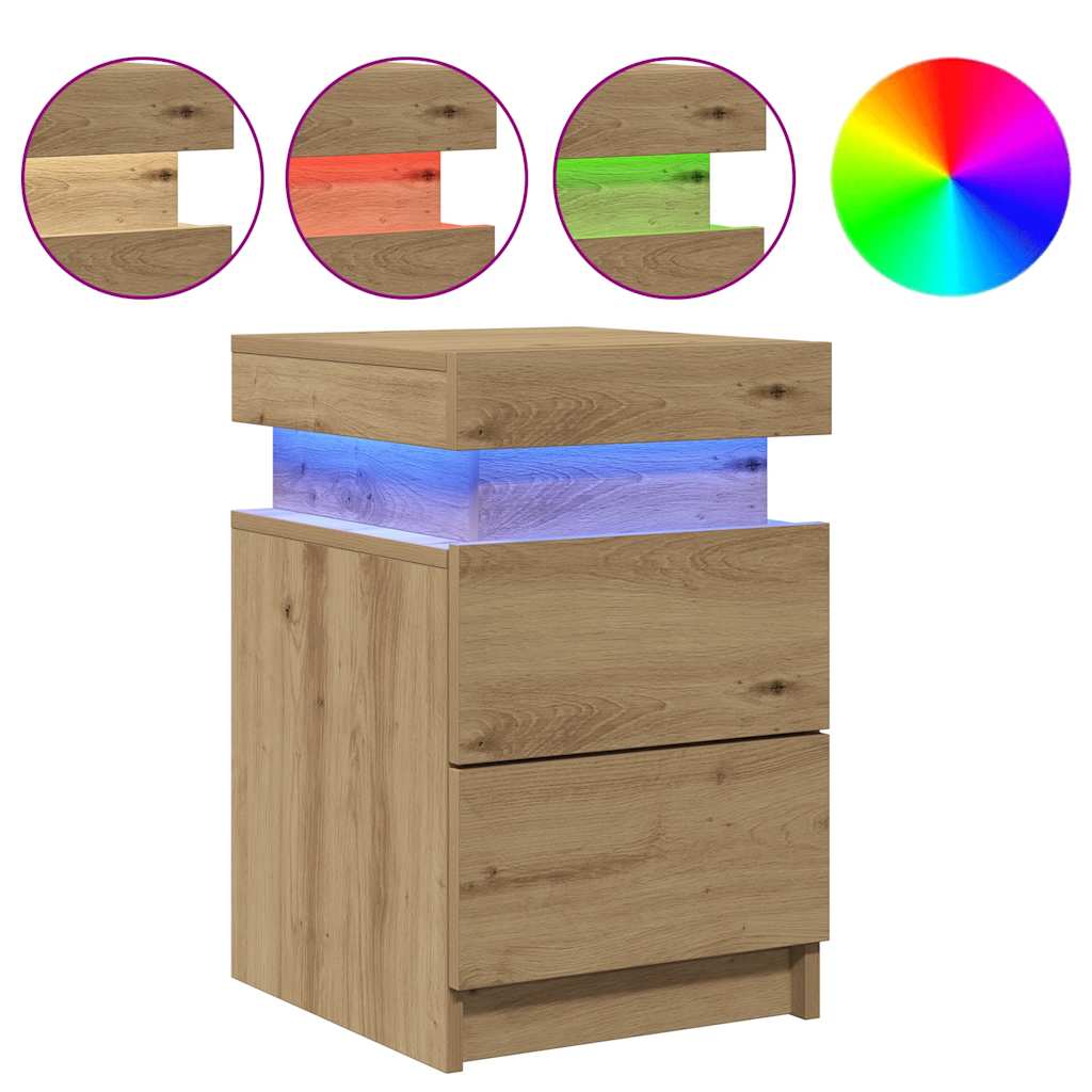 Tables de chevet avec LED 2 pcs chêne artisanal bois ingénierie