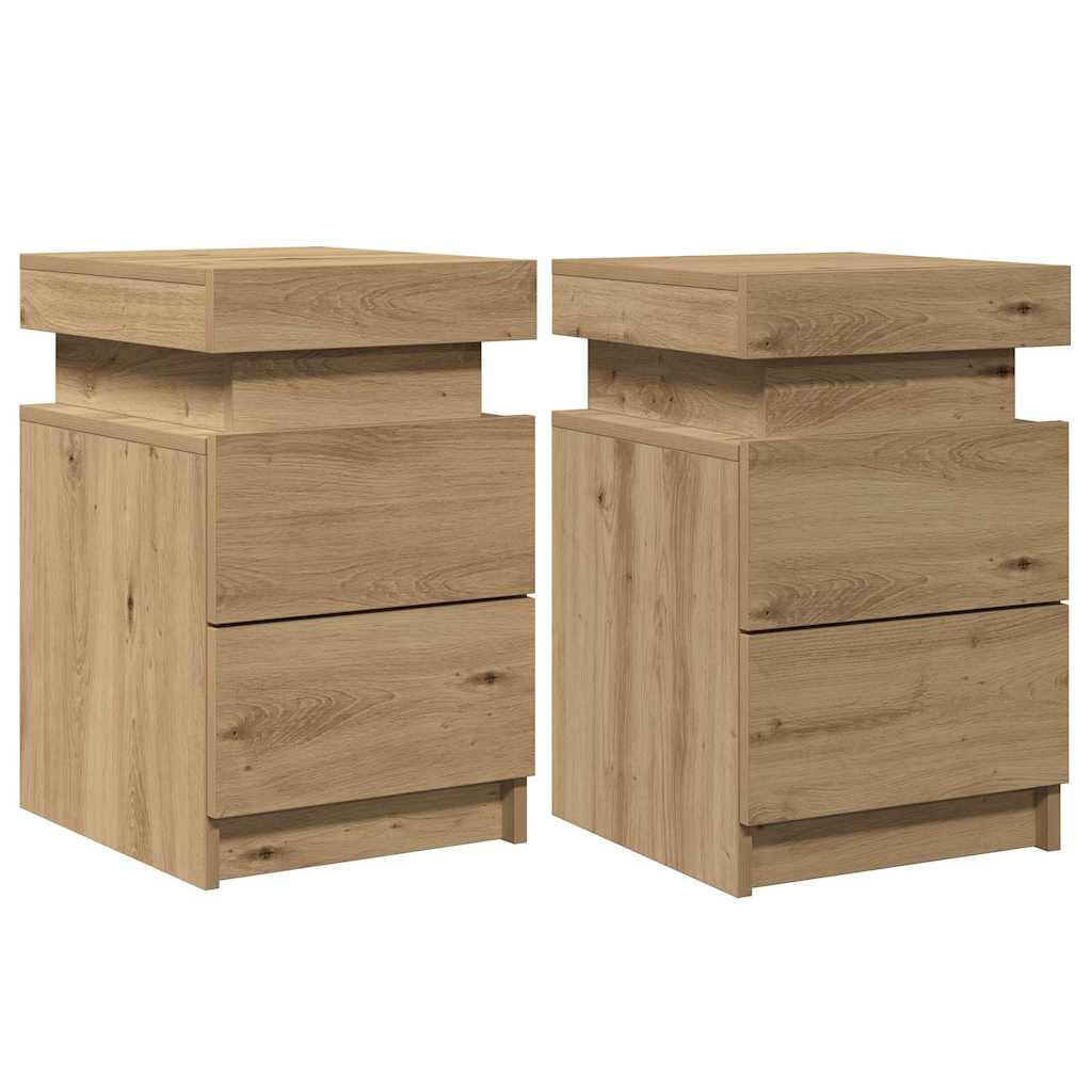 Tables de chevet avec LED 2 pcs chêne artisanal bois ingénierie - XIOS