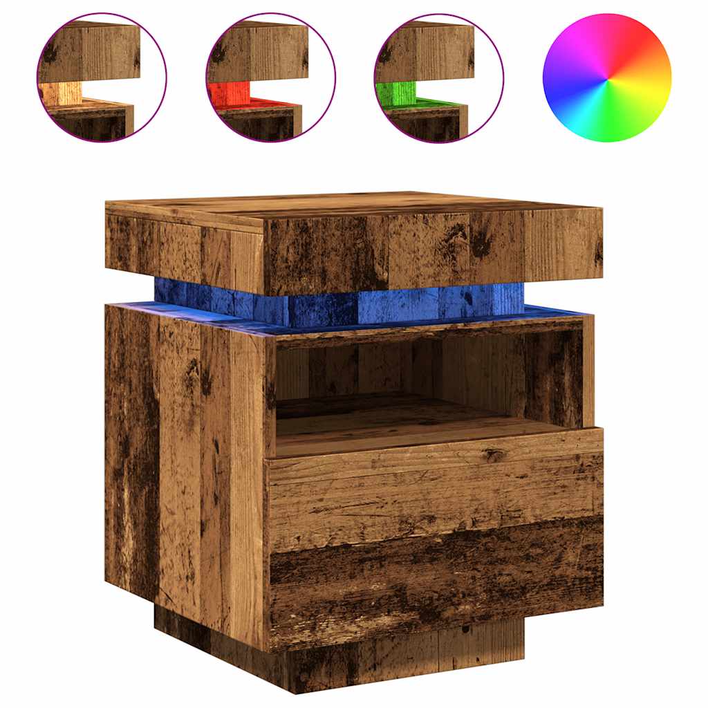 Armoire de chevet avec lumières LED vieux bois 40x39x48,5 cm - XIOS