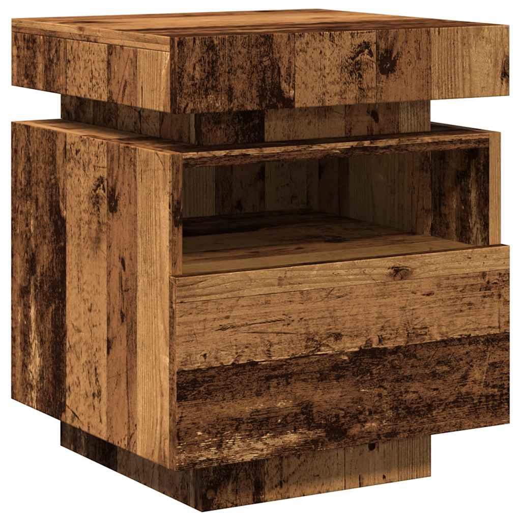 Armoire de chevet avec lumières LED vieux bois 40x39x48,5 cm - XIOS