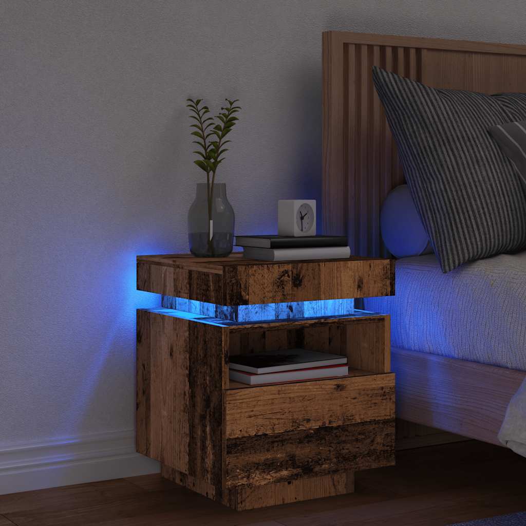 Armoire de chevet avec lumières LED vieux bois 40x39x48,5 cm - XIOS
