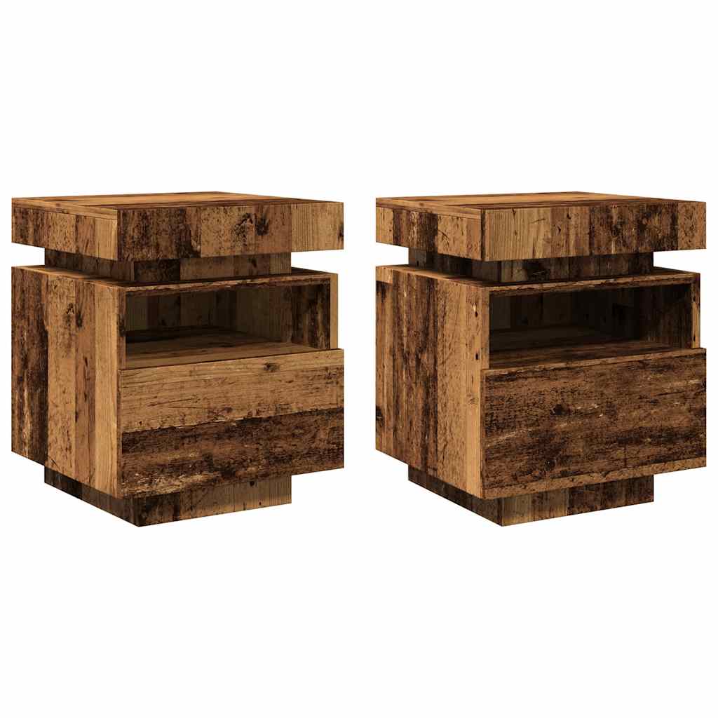 Armoires de chevet et lumières LED 2pcs vieux bois 40x39x48,5cm - XIOS