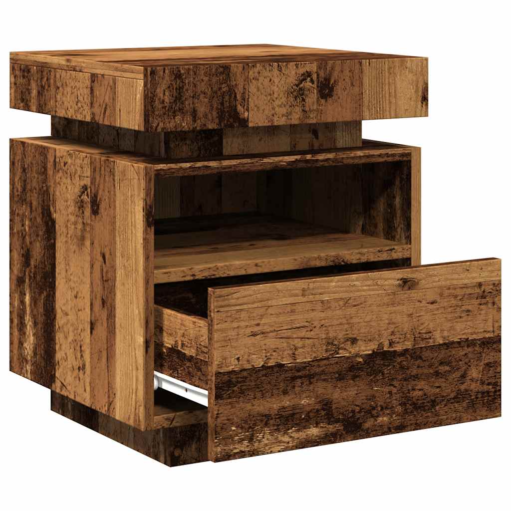 Armoires de chevet et lumières LED 2pcs vieux bois 40x39x48,5cm - XIOS