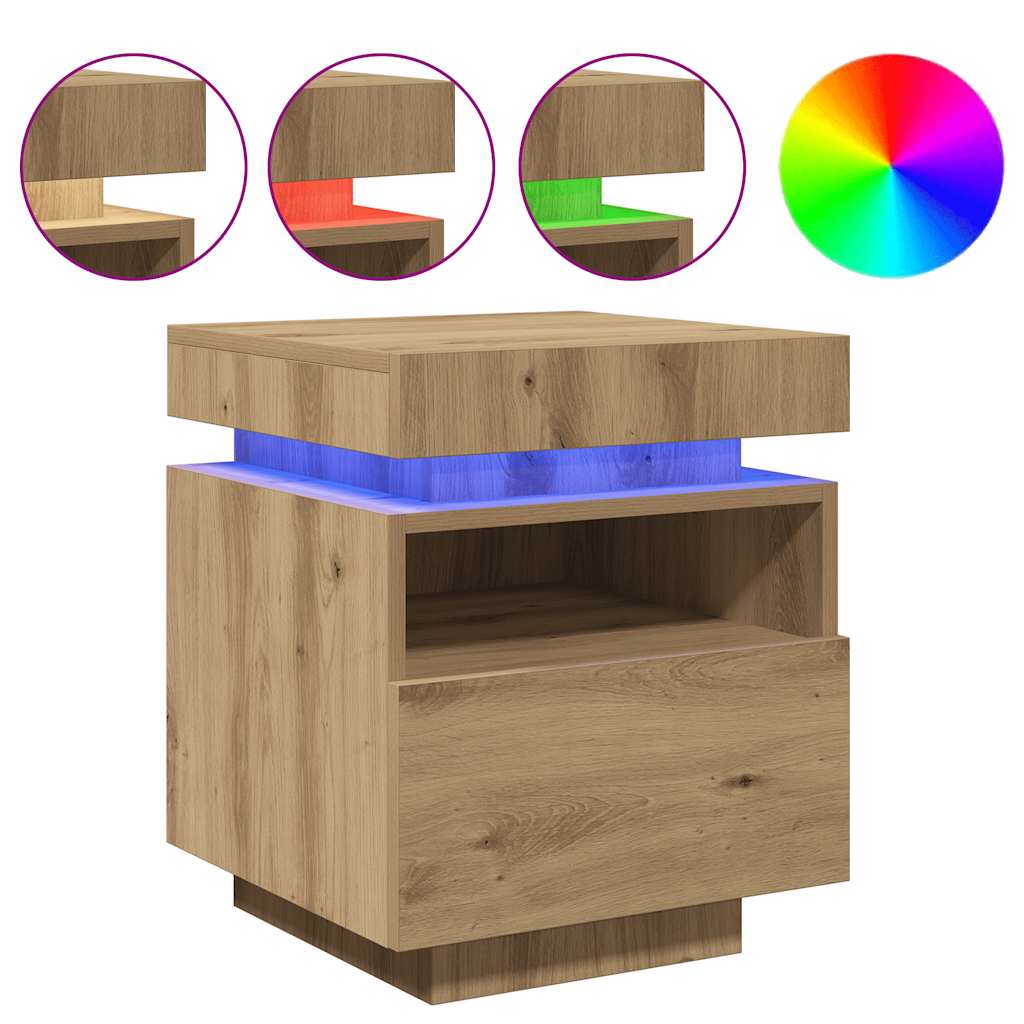 Armoire de chevet et lumières LED chêne artisanal 40x39x48,5 cm - XIOS