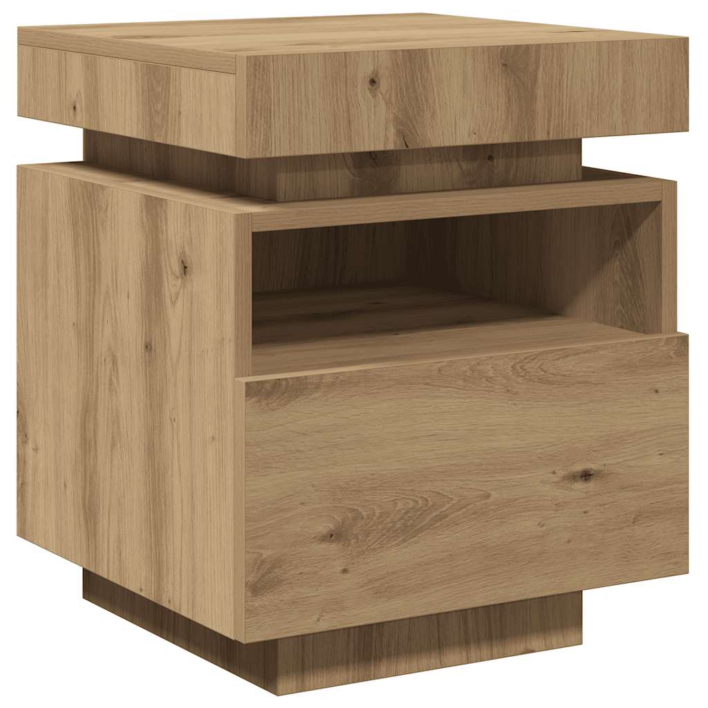 Armoire de chevet et lumières LED chêne artisanal 40x39x48,5 cm - XIOS