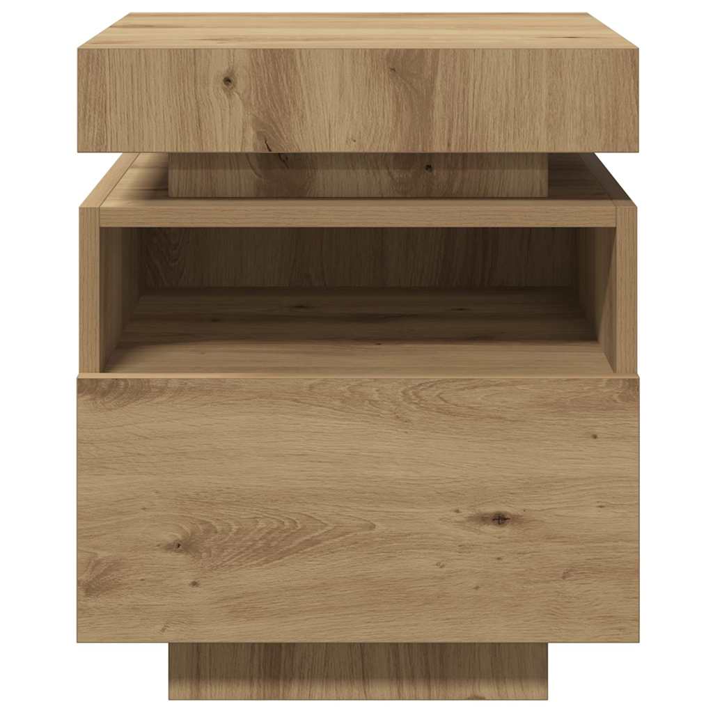 Armoire de chevet et lumières LED chêne artisanal 40x39x48,5 cm - XIOS