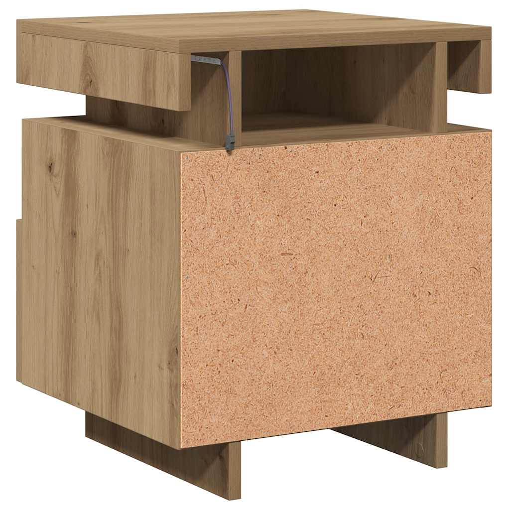 Armoire de chevet et lumières LED chêne artisanal 40x39x48,5 cm - XIOS