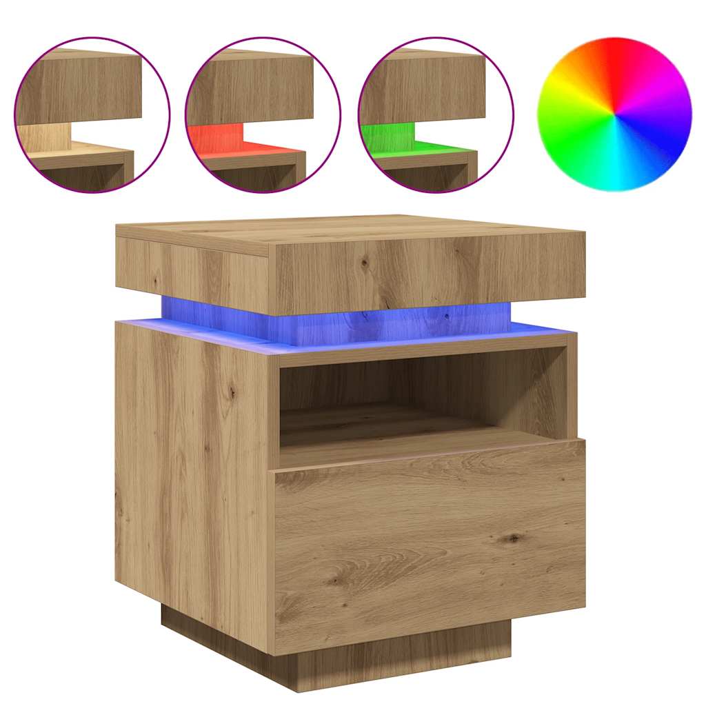 Armoires de chevet avec lumières LED 2 pcs chêne artisanal