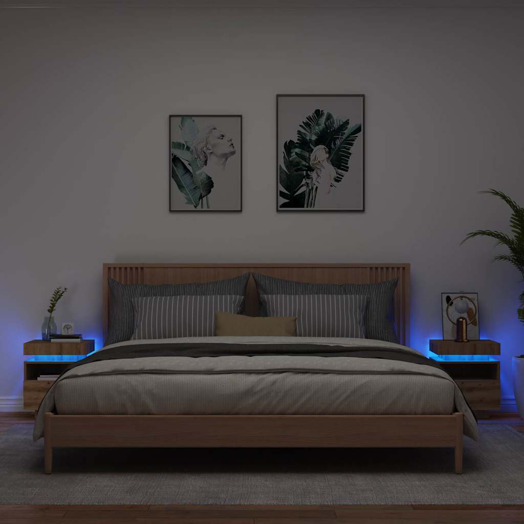 Armoires de chevet avec lumières LED 2 pcs chêne artisanal - XIOS