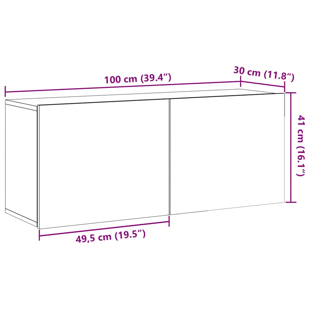 Meuble TV mural vieux bois 100x30x41 cm - XIOS