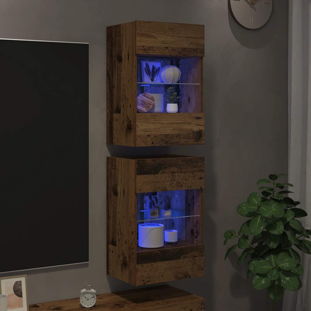 Meubles muraux avec lumières LED pour TV 2 pcs vieux bois 40x30x60,5cm - XIOS