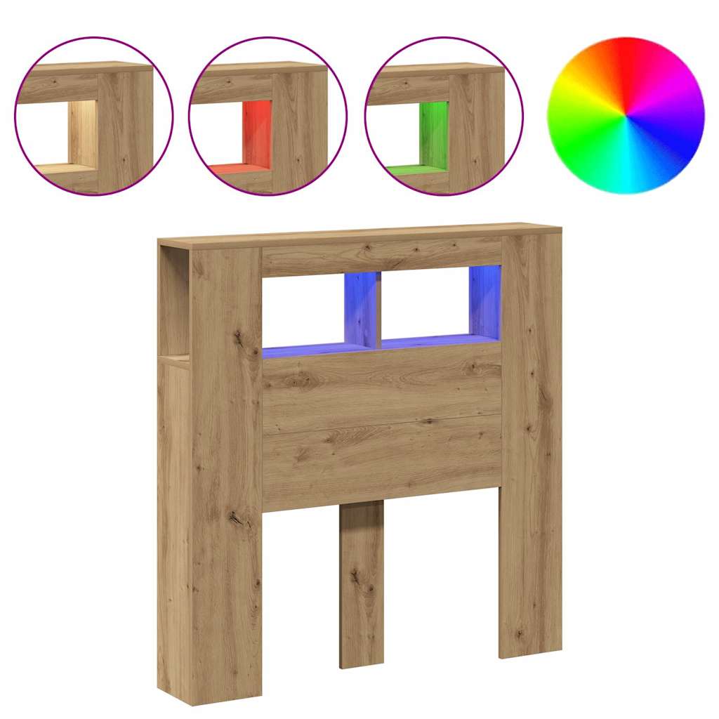 Tête de lit à LED chêne artisanal 100x18,5x103,5 cm