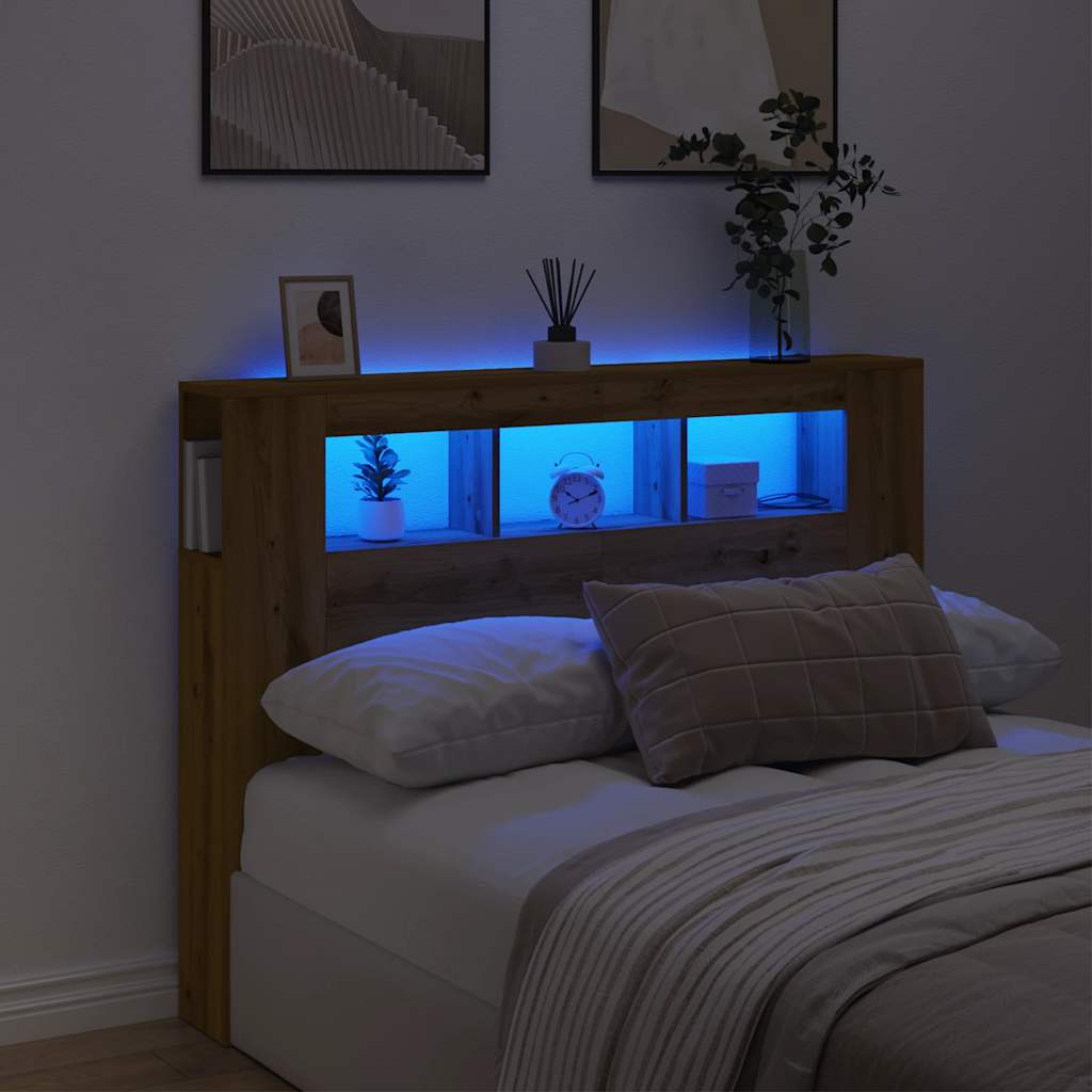 Tête de lit à LED chêne artisanal 140x18,5x103,5 cm - XIOS