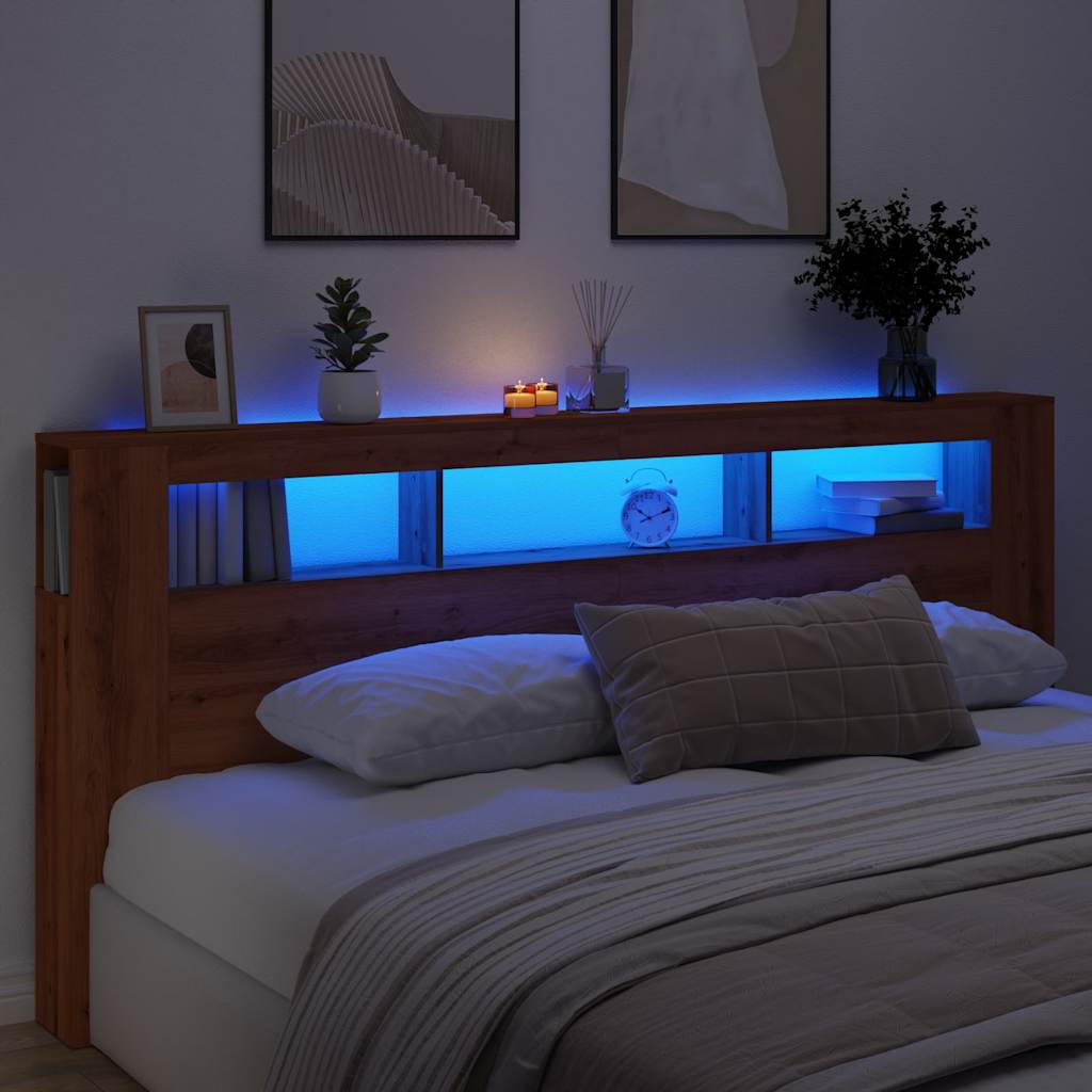 Tête de lit à LED chêne artisanal 220x18,5x103,5 cm - XIOS