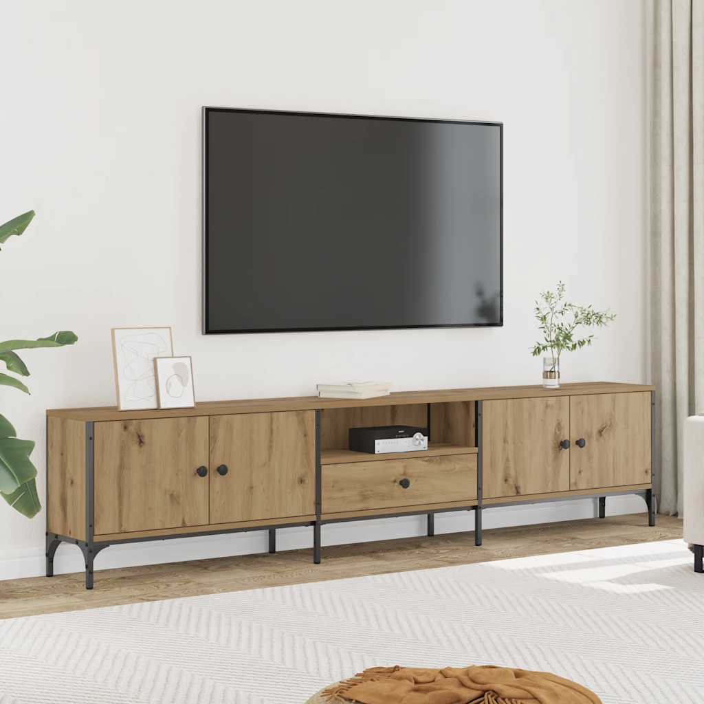 Meuble TV à tiroir chêne artisanal 200x25x44 cm bois ingénierie - XIOS
