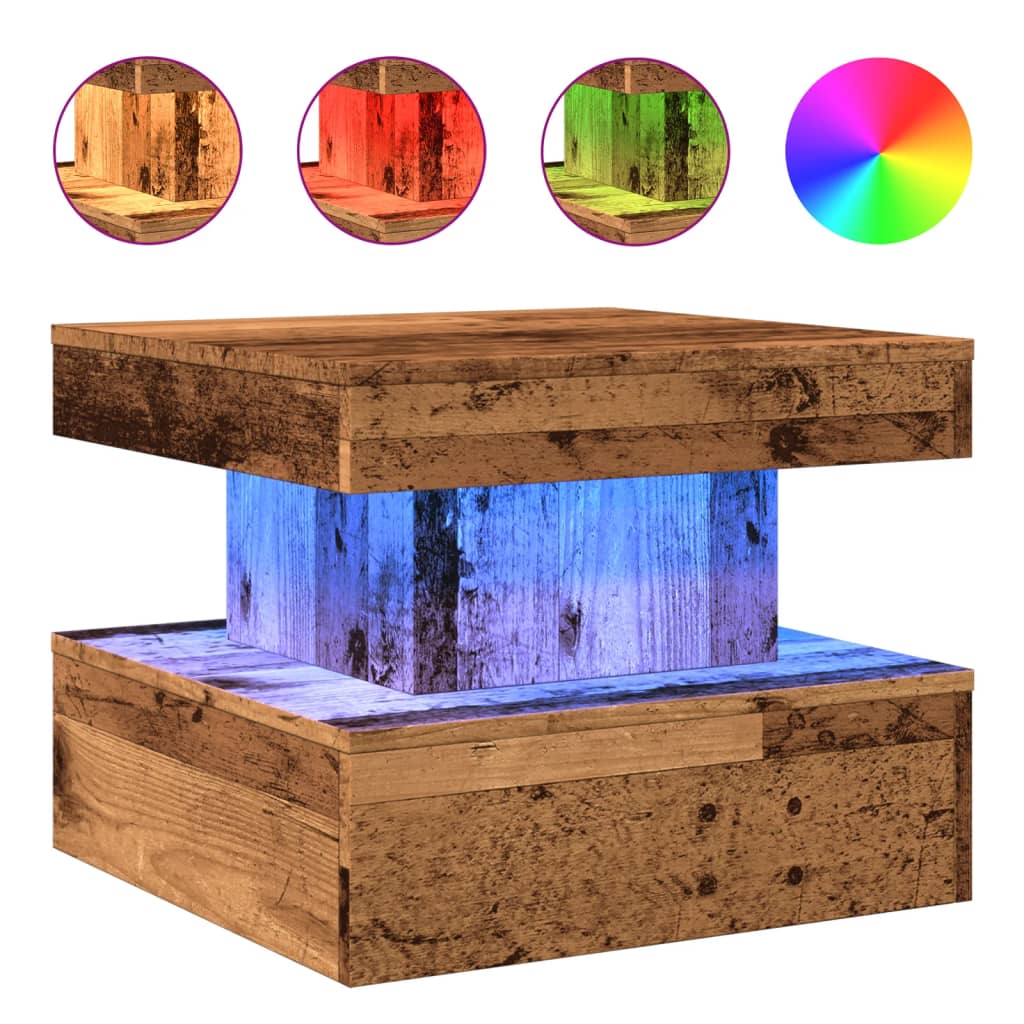 Table basse avec lumières LED vieux bois 50x50x40 cm - XIOS