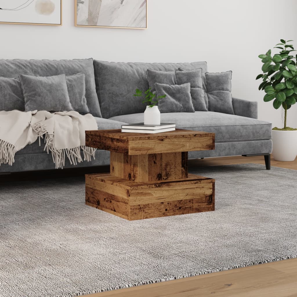 Table basse avec lumières LED vieux bois 50x50x40 cm - XIOS