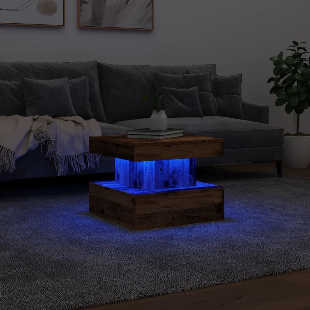 Table basse avec lumières LED vieux bois 50x50x40 cm - XIOS