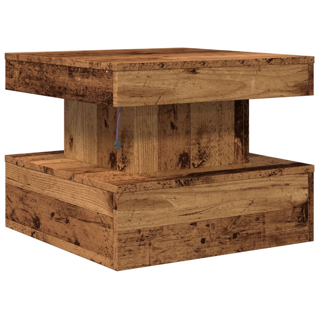Table basse avec lumières LED vieux bois 50x50x40 cm - XIOS