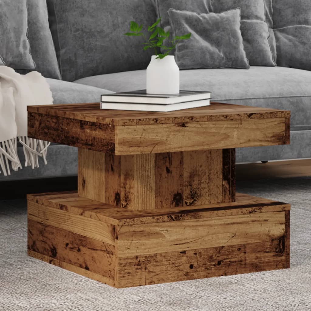 Table basse avec lumières LED vieux bois 50x50x40 cm - XIOS