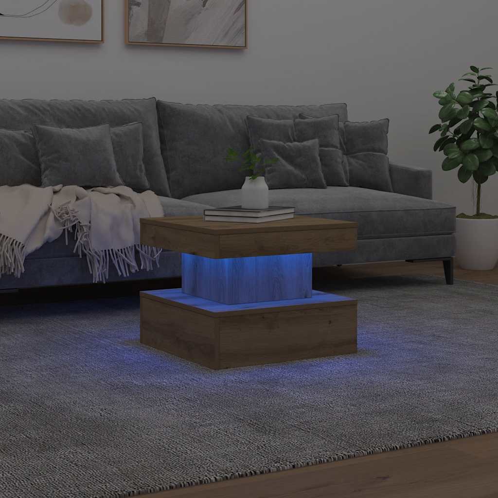 Table basse avec lumières LED chêne artisanal 50x50x40 cm - XIOS
