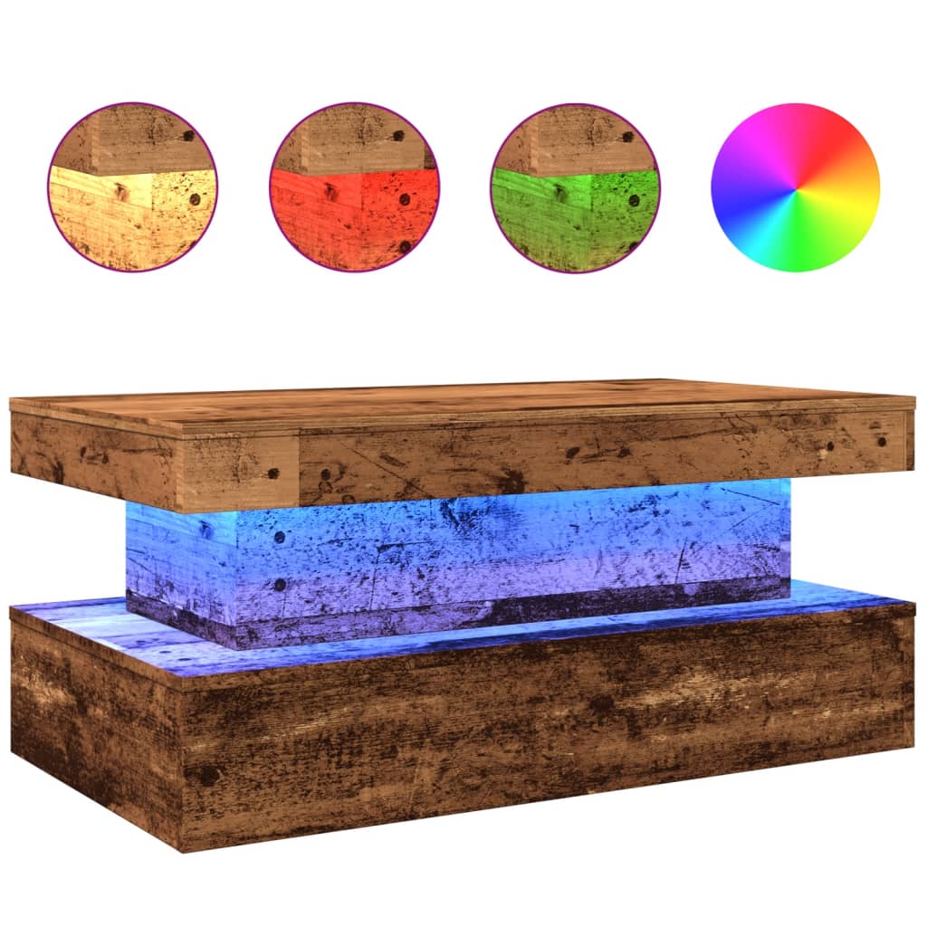 Table basse avec lumières LED vieux bois 90x50x40 cm - XIOS