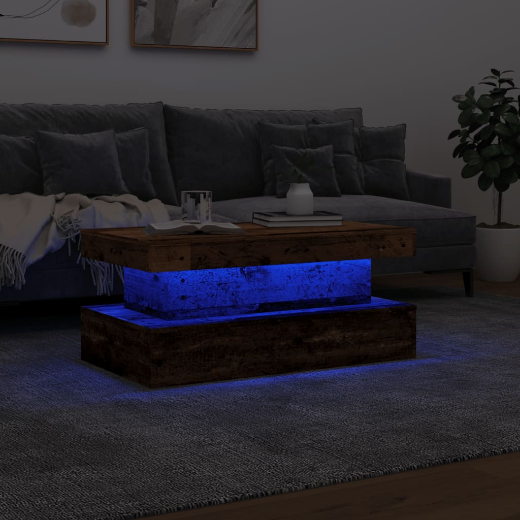 Table basse avec lumières LED vieux bois 90x50x40 cm - XIOS