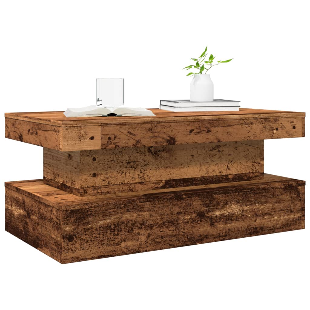 Table basse avec lumières LED vieux bois 90x50x40 cm - XIOS