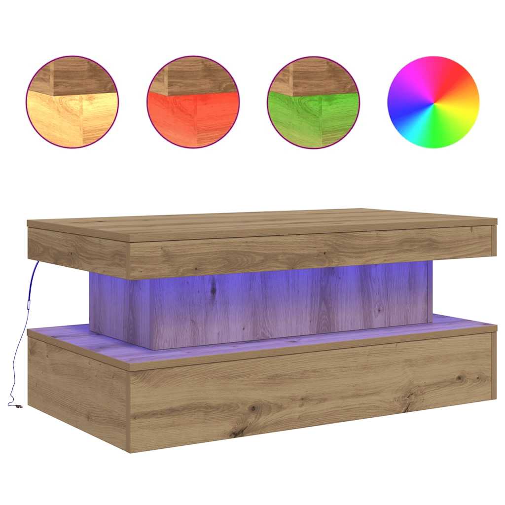 Table basse avec lumières LED chêne artisanal 90x50x40 cm - XIOS