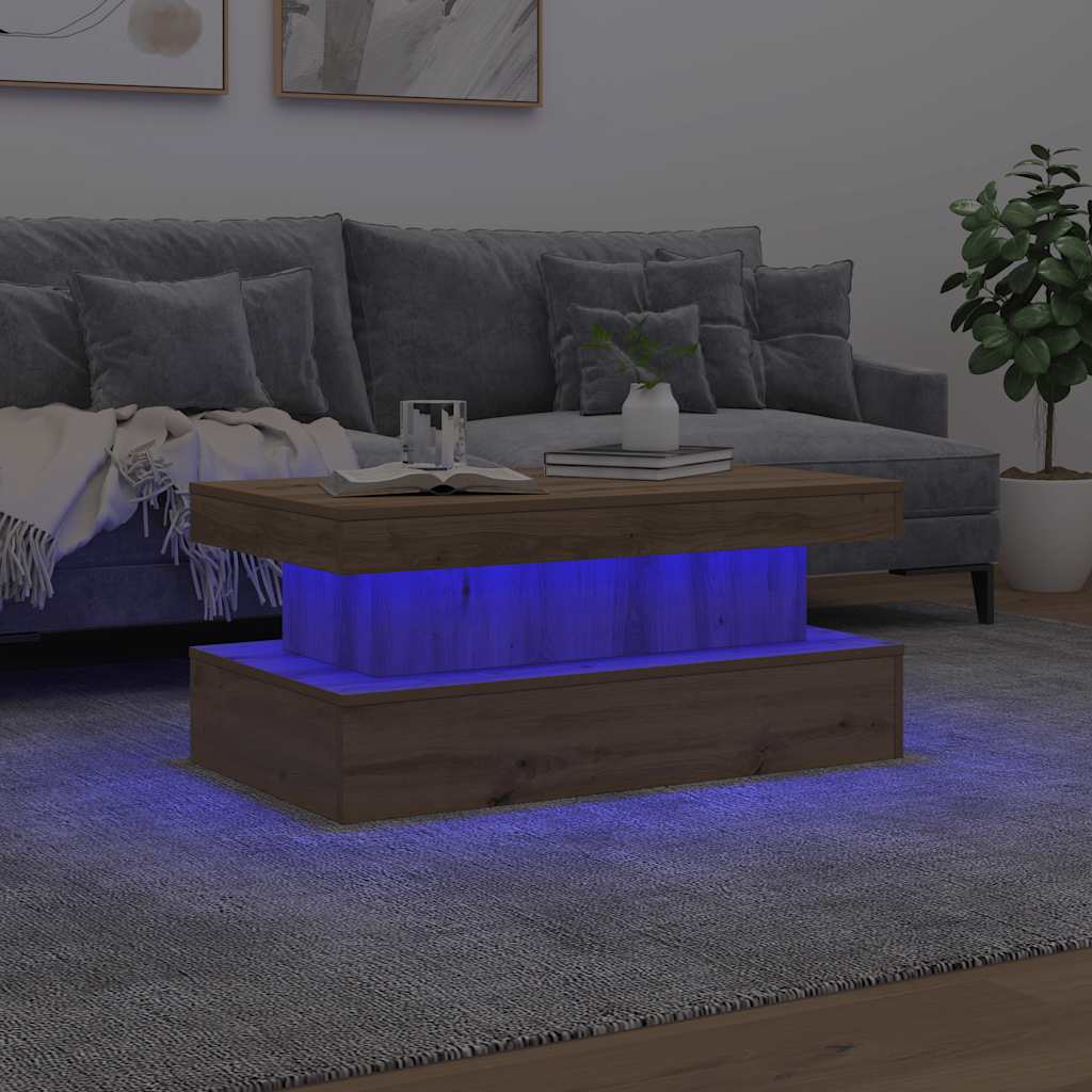 Table basse avec lumières LED chêne artisanal 90x50x40 cm - XIOS