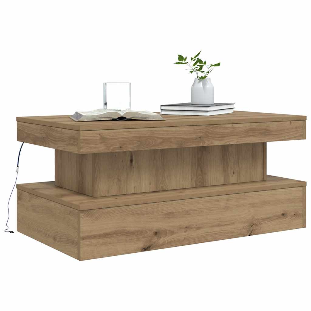 Table basse avec lumières LED chêne artisanal 90x50x40 cm - XIOS
