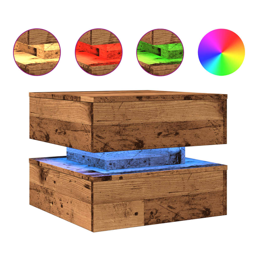 Table basse avec lumières LED vieux bois 50x50x40 cm - XIOS
