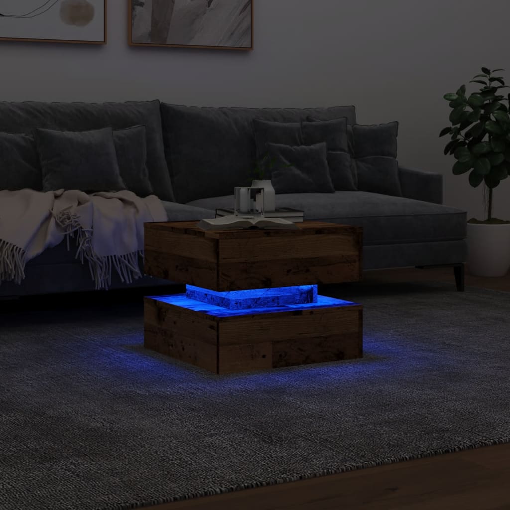 Table basse avec lumières LED vieux bois 50x50x40 cm - XIOS