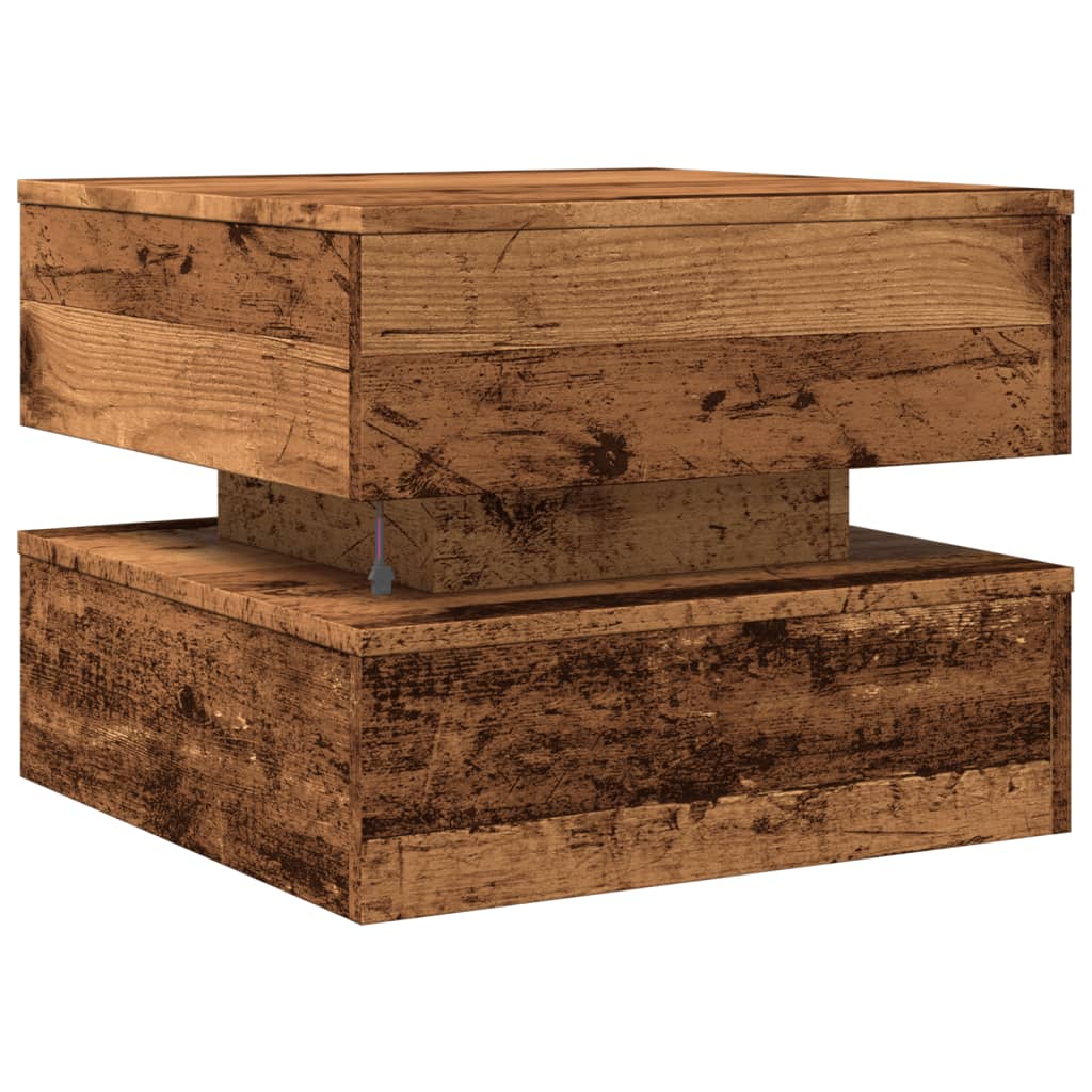 Table basse avec lumières LED vieux bois 50x50x40 cm - XIOS