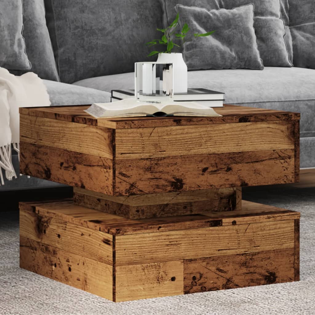 Table basse avec lumières LED vieux bois 50x50x40 cm - XIOS
