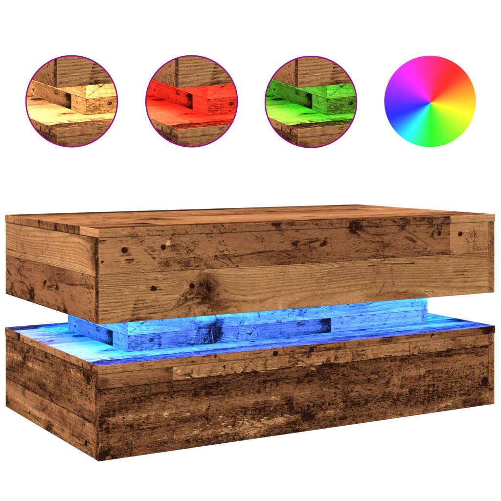 Table basse avec lumières LED vieux bois 90x50x40 cm - XIOS