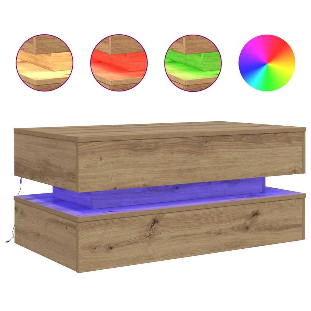 Table basse avec lumières LED chêne artisanal 90x50x40 cm - XIOS
