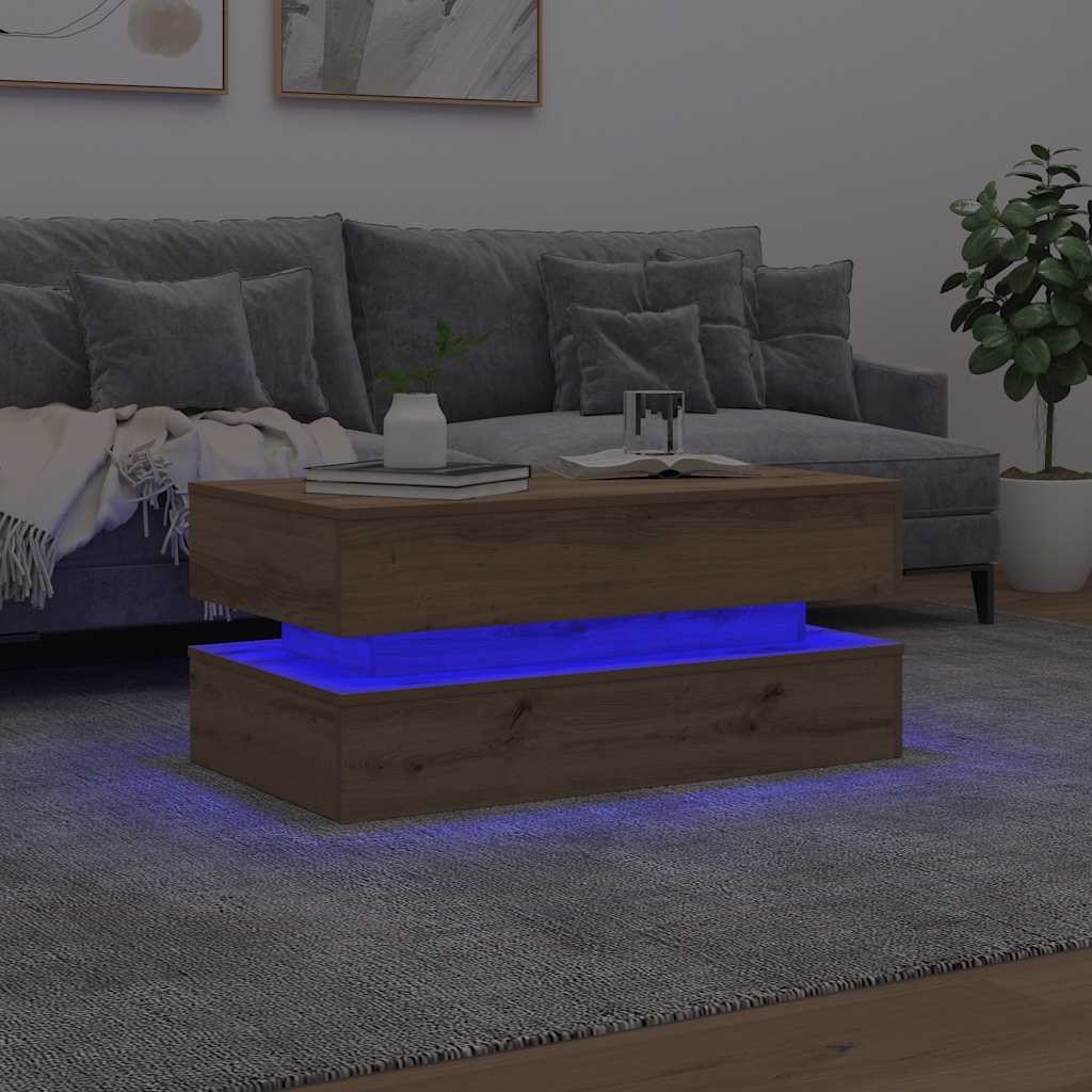 Table basse avec lumières LED chêne artisanal 90x50x40 cm - XIOS