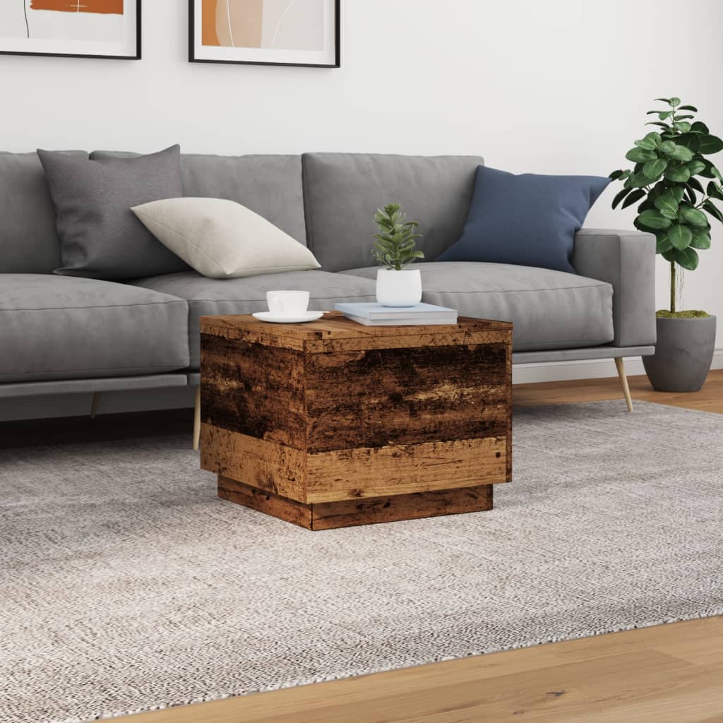 Table basse avec lumières LED vieux bois 50x50x40 cm - XIOS