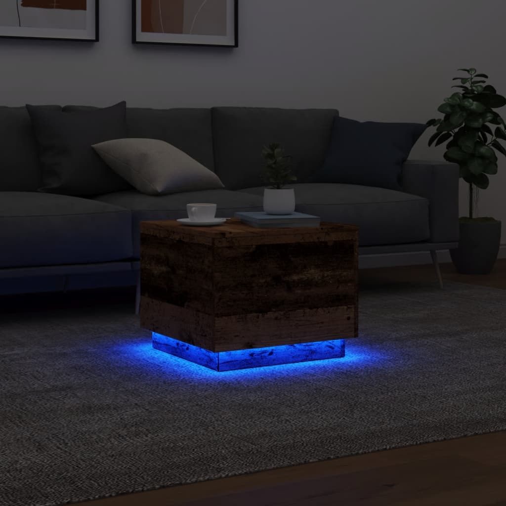 Table basse avec lumières LED vieux bois 50x50x40 cm - XIOS