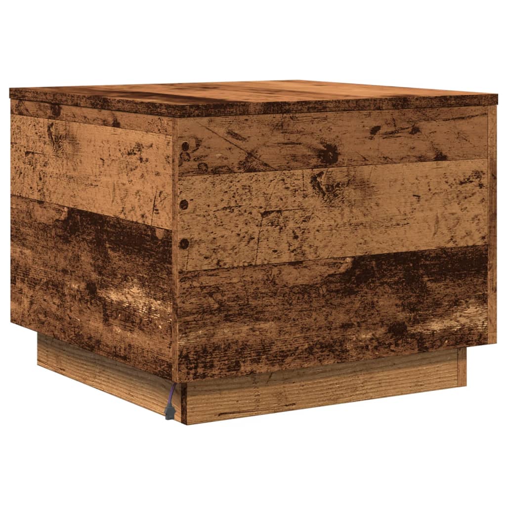 Table basse avec lumières LED vieux bois 50x50x40 cm - XIOS
