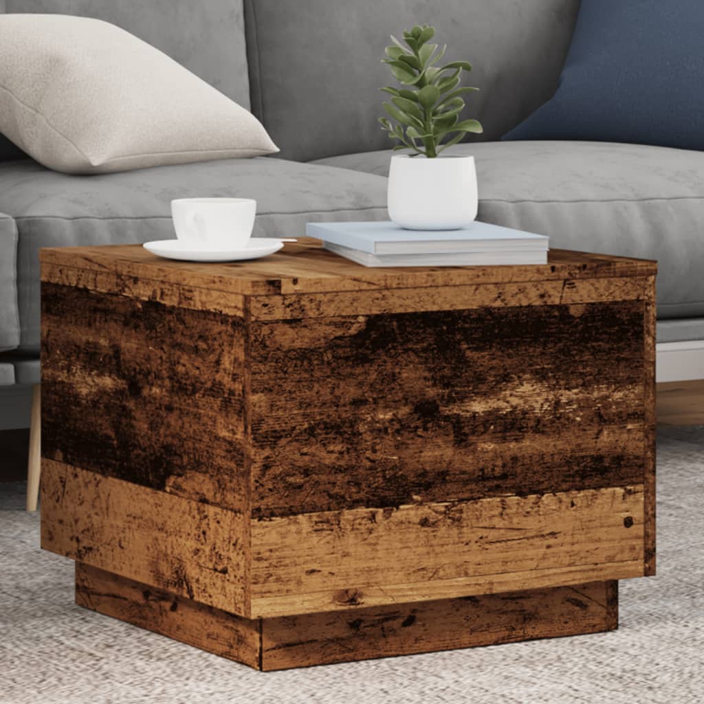 Table basse avec lumières LED vieux bois 50x50x40 cm - XIOS