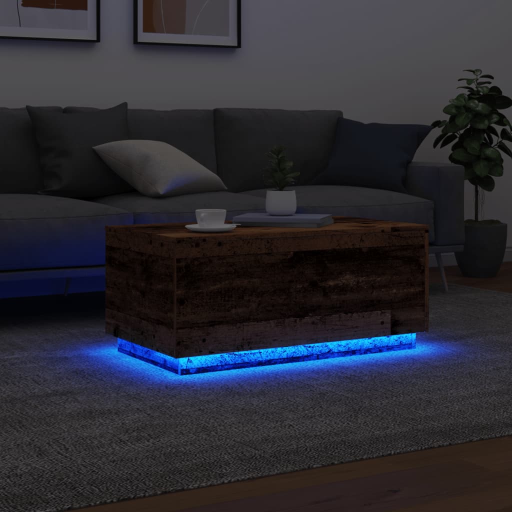 Table basse avec lumières LED vieux bois 90x50x40 cm - XIOS